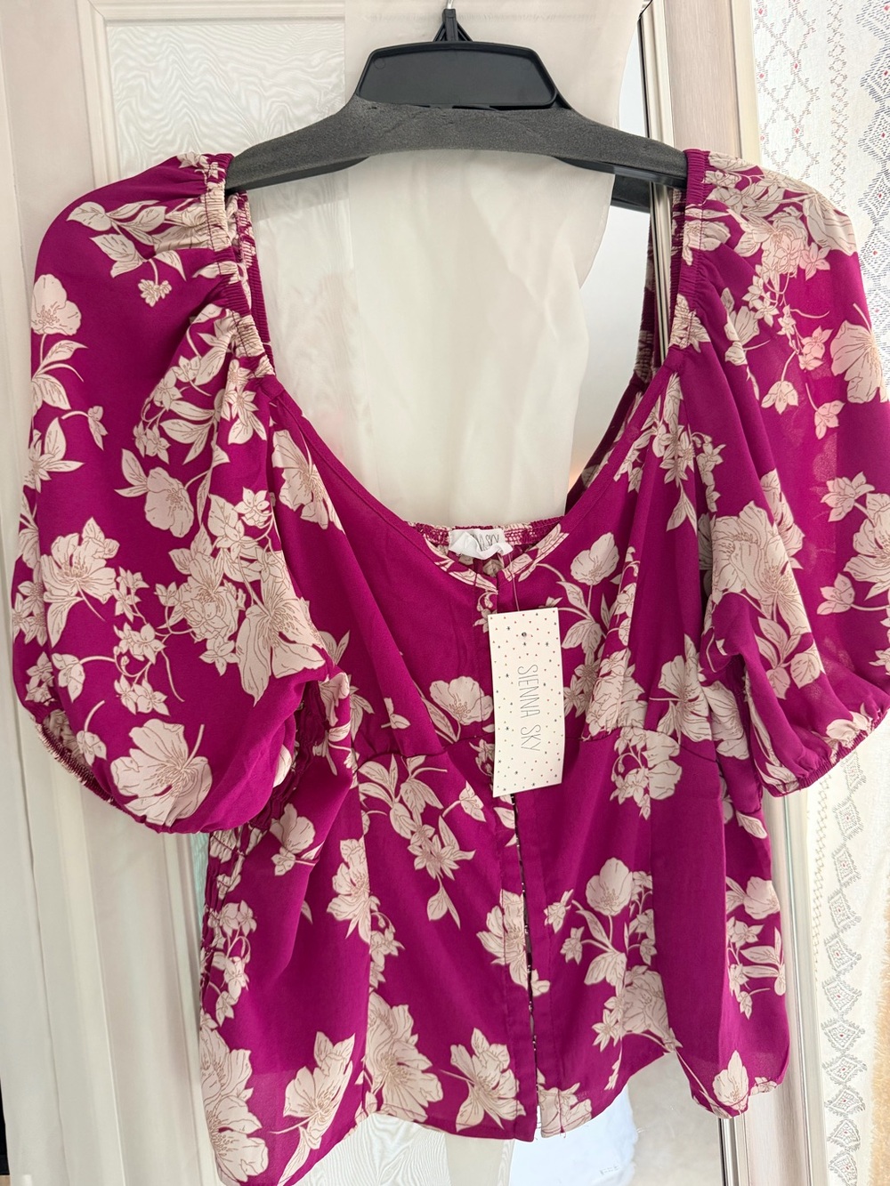 Sienna Sky Fuchsia Floral Puff-Sleeve Blouse